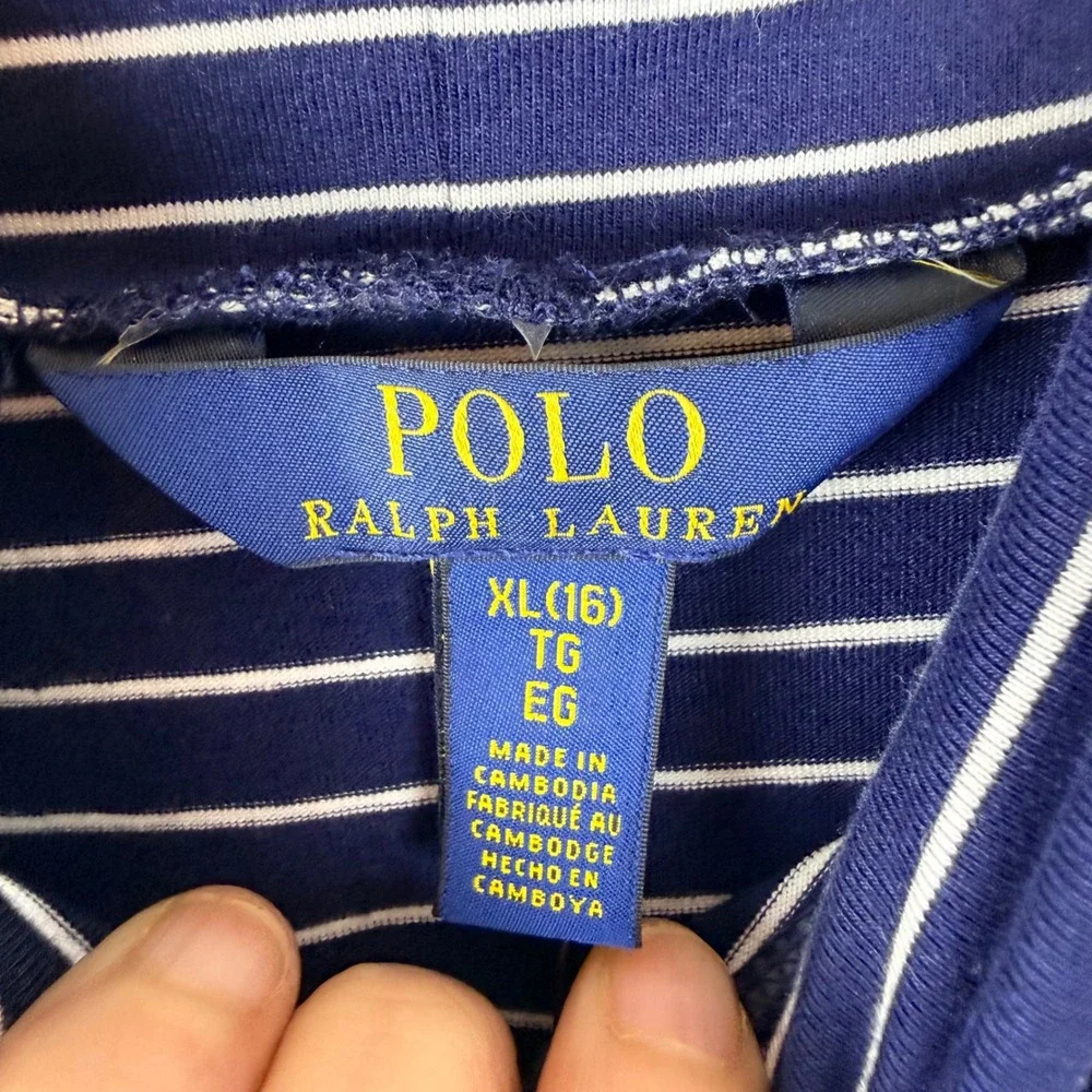 Polo Ralph Lauren Girls XL 16 Navy‎ Striped Mock Neck Pleated Madison Dress NEW